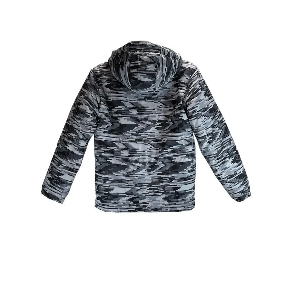 Columbia Youth L Insulated Jacket Gray Black Digital Camo Hooded Puffer Coat